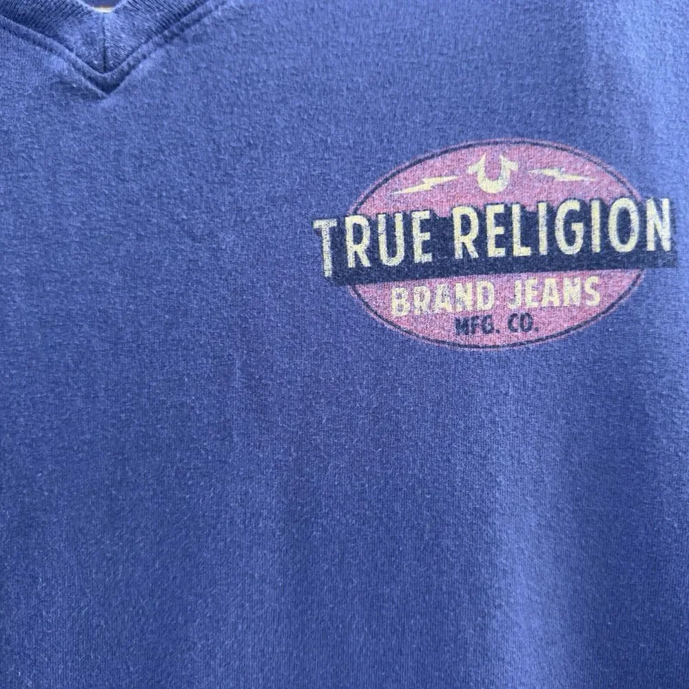 True Religion T Shirt Vintage World Tour Size M Blue‎ Red Yk2
